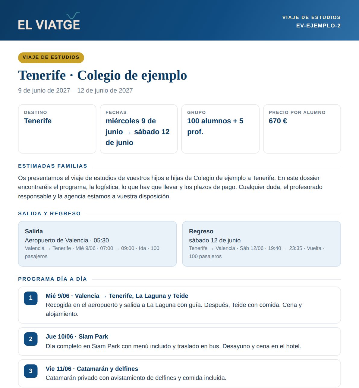 Dossier para familias de un viaje de estudios